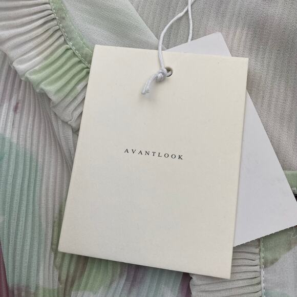 Avantlook Lantern Sleeve Pleated Ruffle Mini Dress Pastel Watercolor NEW Medium - Picture 9 of 11